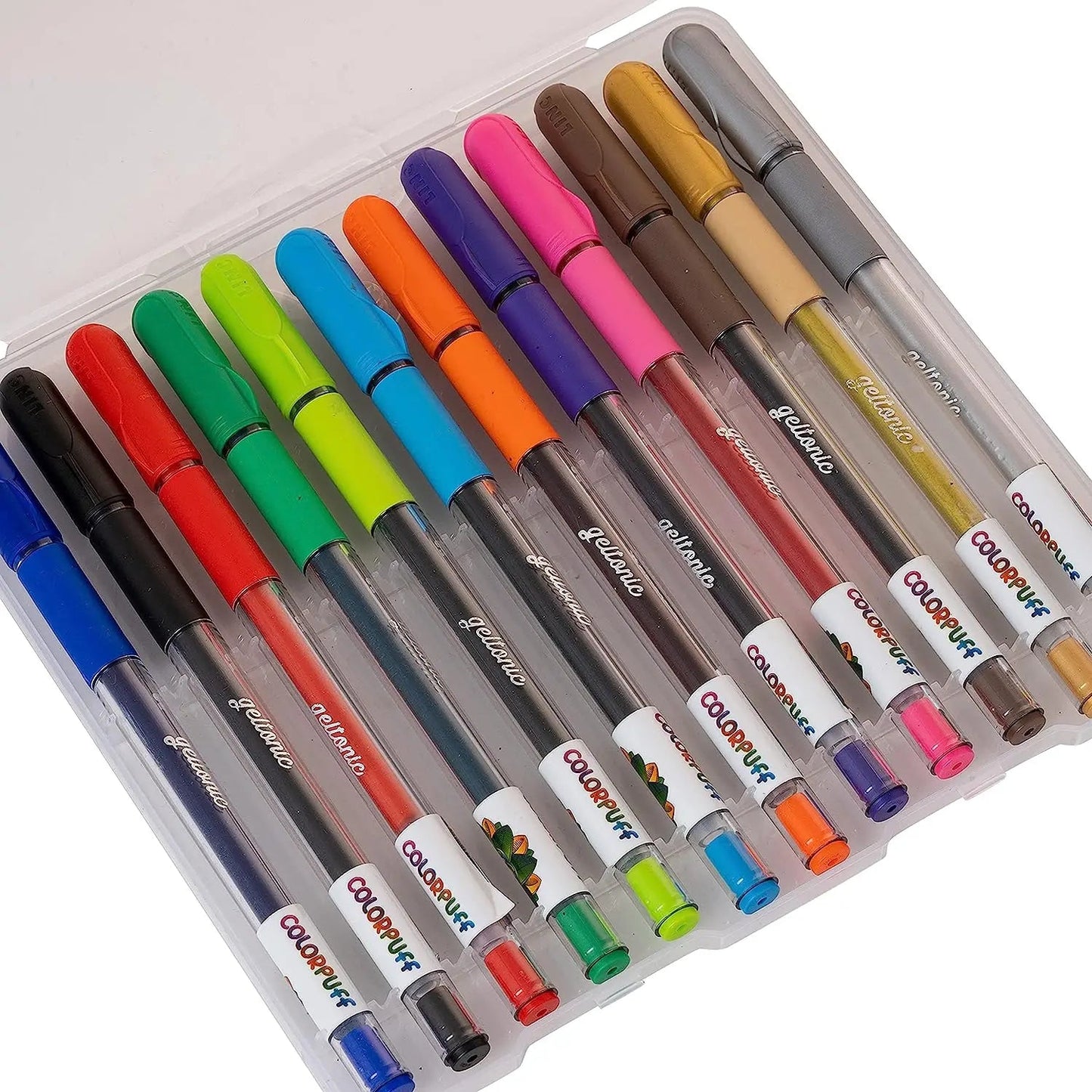 Linc Geltonic Colorpuff Multicolor Gel Pen - 0.6-1.0mm Tip - Pack of 12 - Student Stationery