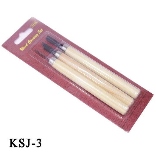 Knife Carving Set Wooden 3pcs KSJ-3 - Student Stationery