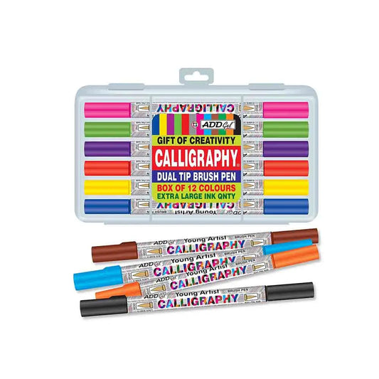 Add Gel Calligraphy Colouring Pen - Twin Tip Brush 12 Pen Set