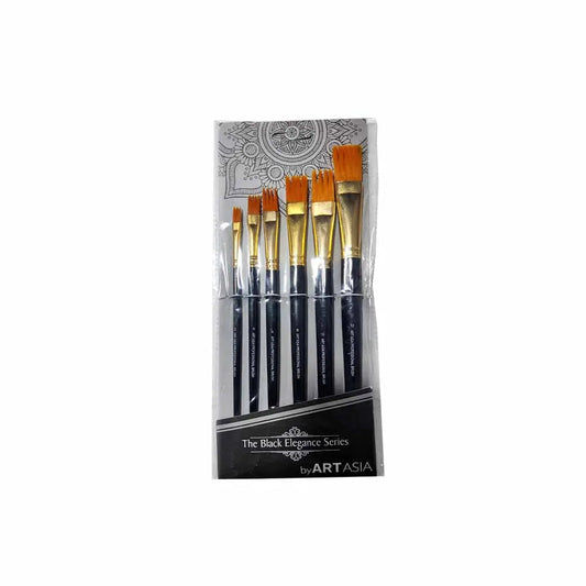 Art Asia Comb White Painting Brush Black Elegance Series - 6pcs