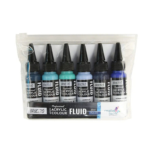 Brustro Professional Artists Acrylic Colour Fluid 20ml Pack Of 6 - Beyond The Blues