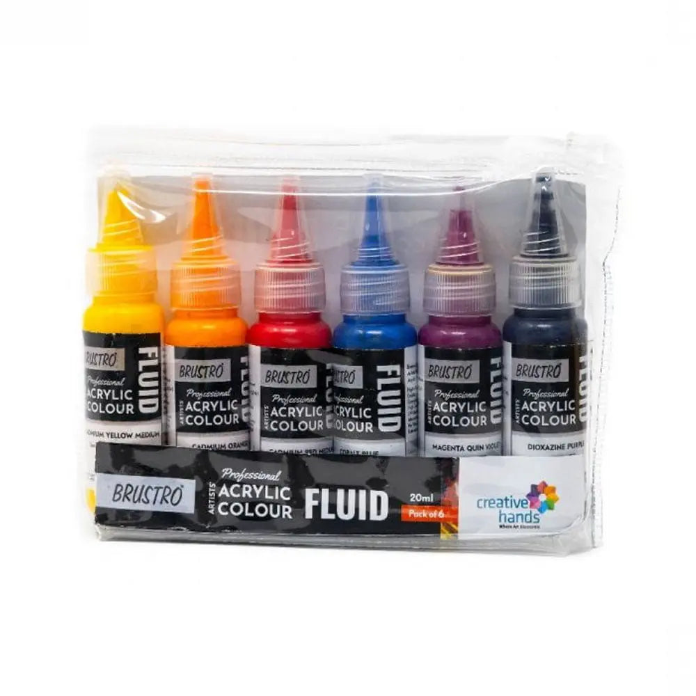 Brustro Professional Artists Acrylic Colour Fluid 20ml Pack Of 6 - High Chroma