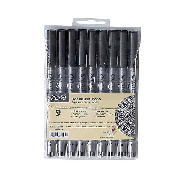 Brustro Technical Pens Black Assorted Set Of 9