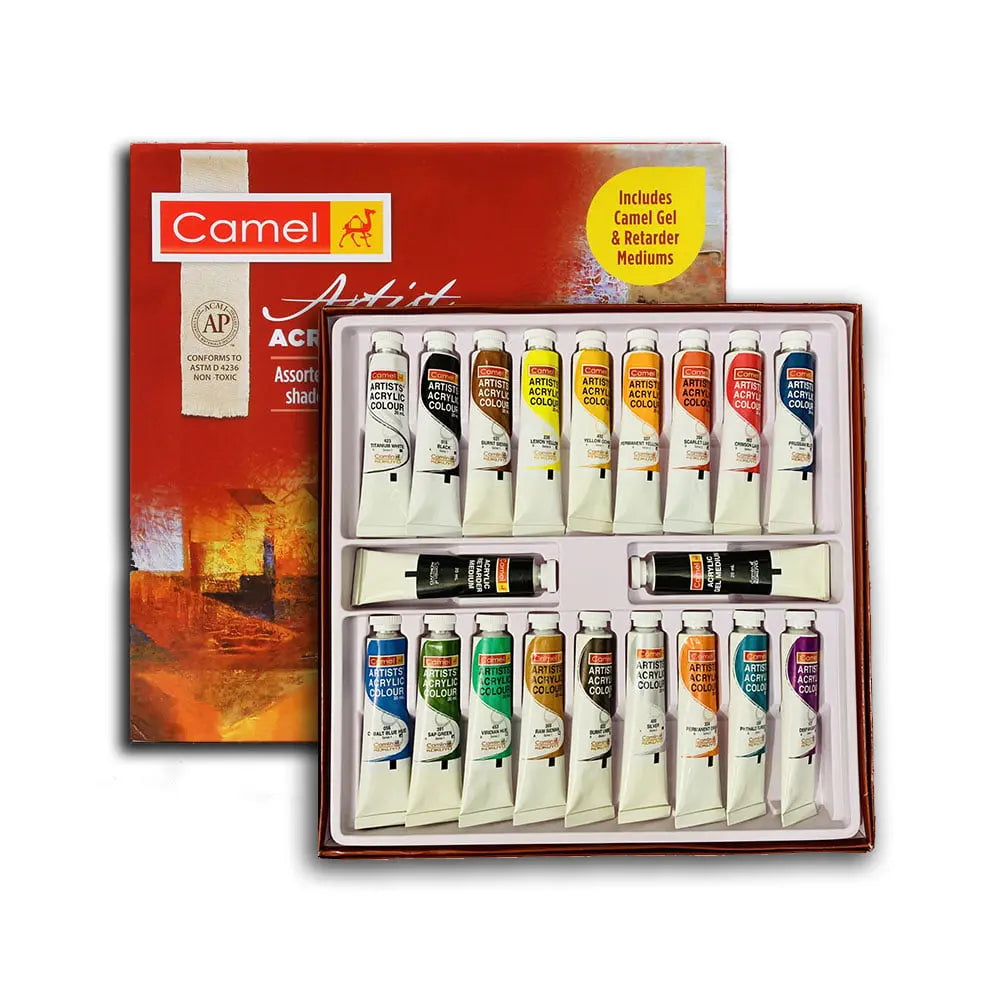 Camel Artist Acrylic Colours With Gel & Retarder Medium Set
