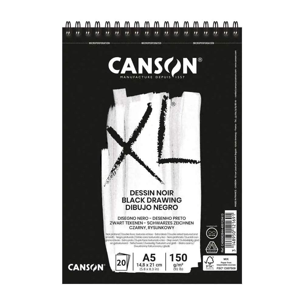 Canson XL Black Spiral Drawing Pad (150 GSM)
