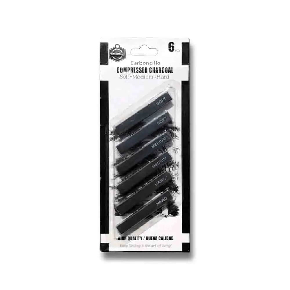 Compressed Charcoal, Square Charcoal Sticks for Drawing, Pack of 6