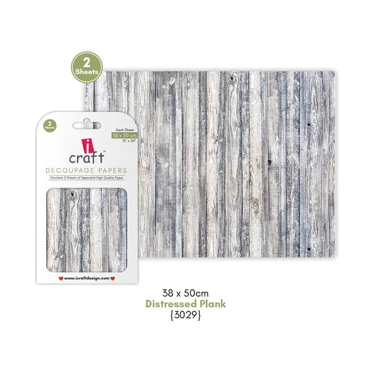 ICRAFT DECOUPAGE PAPERS- DISTRESSED PLANK 15" x 20" -3029