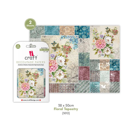 ICRAFT DECOUPAGE PAPERS- FLORAL TAPESTRY 15" x 20" -3012