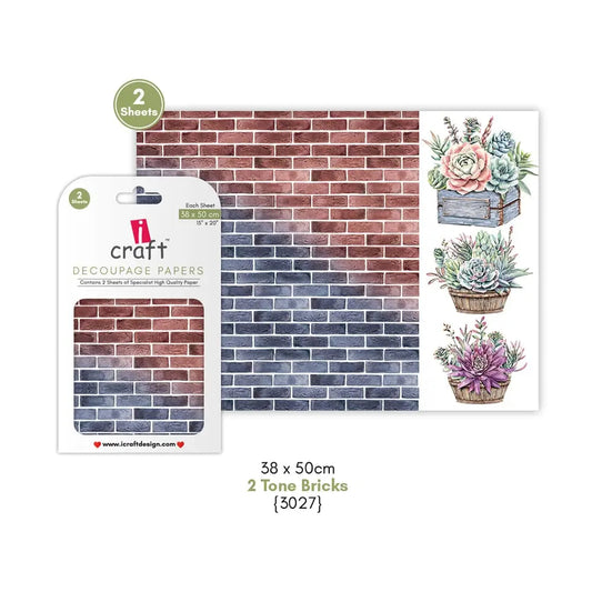 ICRAFT DECOUPAGE PAPERS- TWO TONE BRICKS 15" x 20" -3027