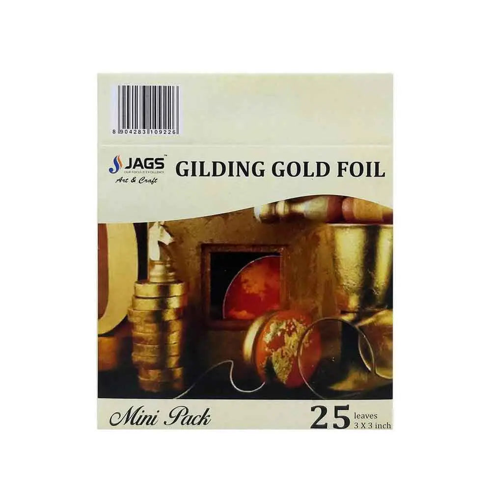 Jags Gilding Gold Foil Paper for Gold Leafing (Pack of 25 Sheets) (6x6 Inch)