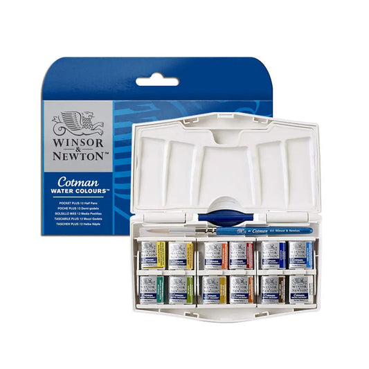 Winsor & Newton Cotman Water Colours - Pocket Plus 12 Half Pans Set